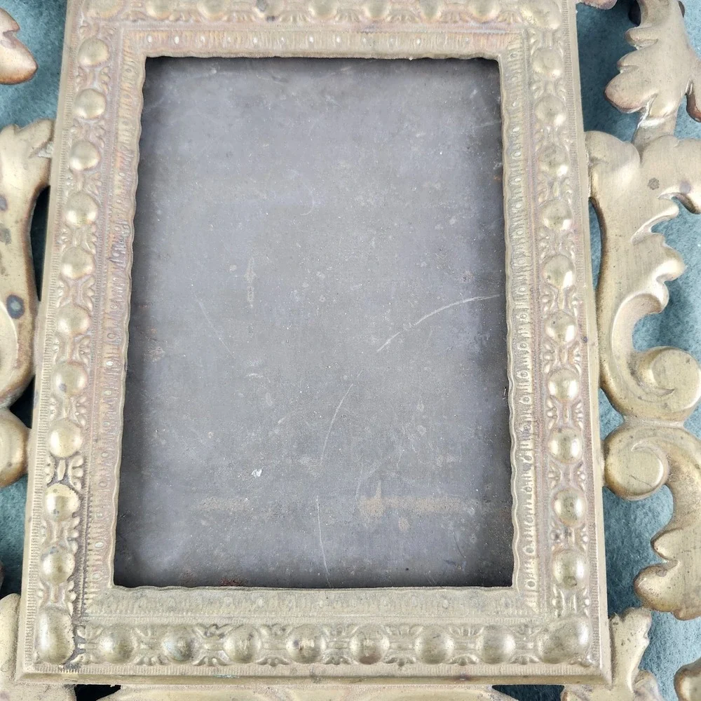 Sweet Antique Cast Gilded Brass Baroque Florentine Picture Photo Frame Rococo